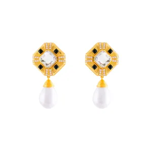 Natalie Earrings Clear Quartz Crystal, Black Onyx & Pearl