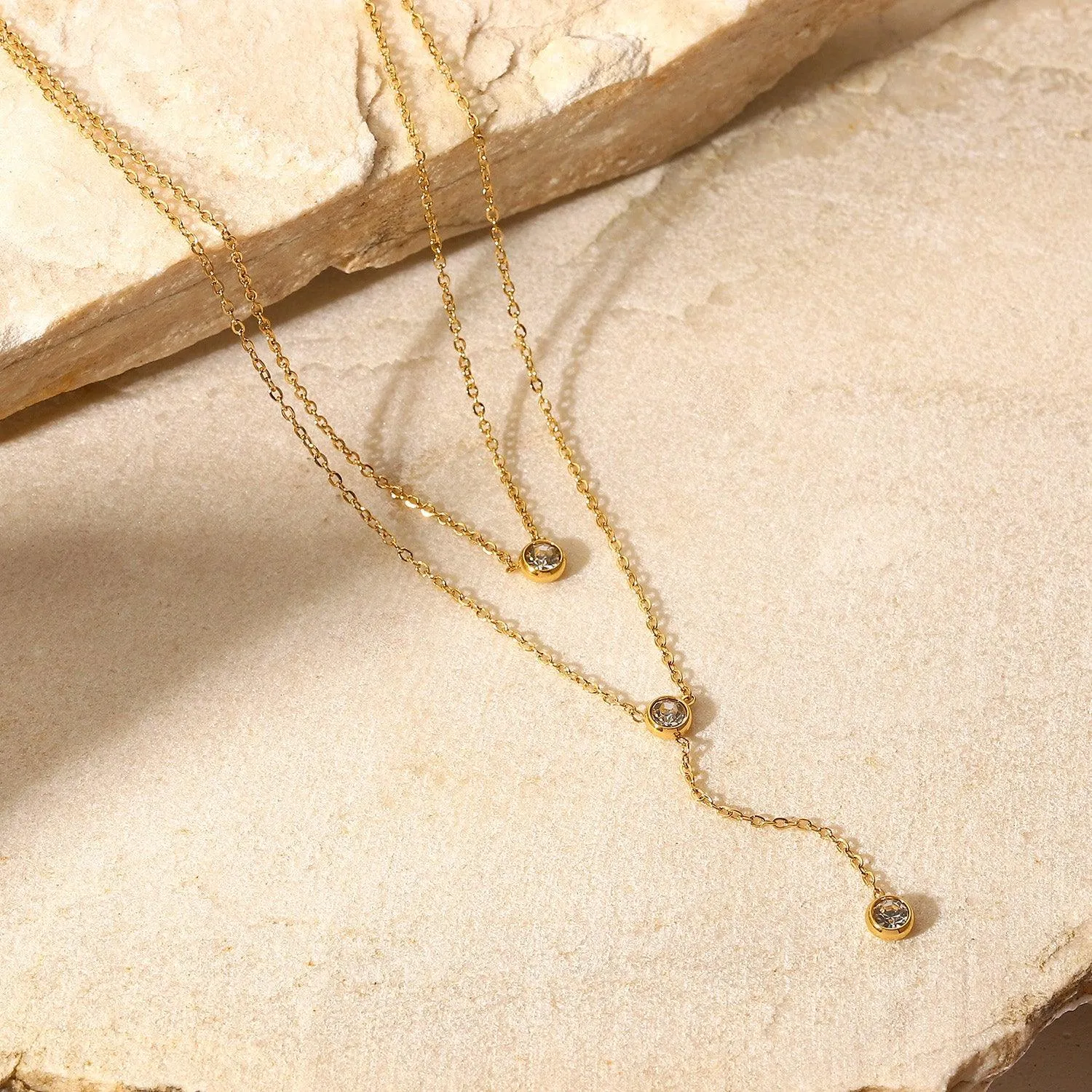 Necklace Stainless Steel Zircon Double-Layered Pendant
