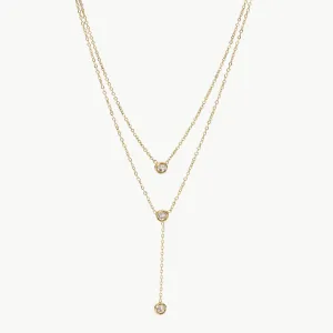 Necklace Stainless Steel Zircon Double-Layered Pendant