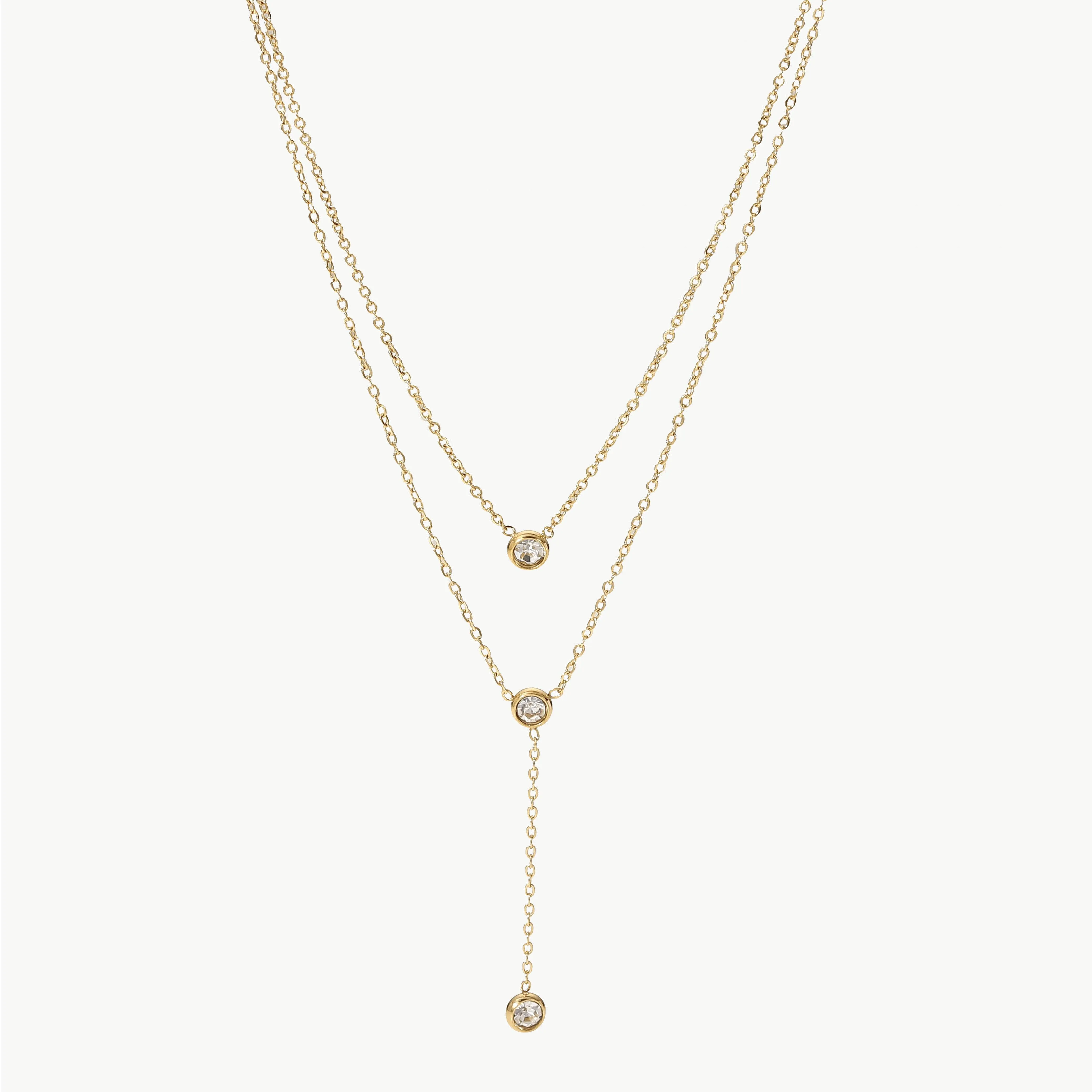 Necklace Stainless Steel Zircon Double-Layered Pendant