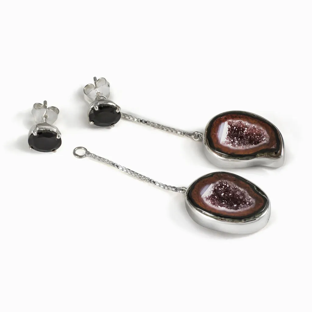 Onyx and Agate Geode Drop Earrings