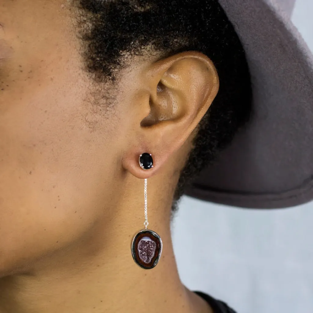 Onyx and Agate Geode Drop Earrings