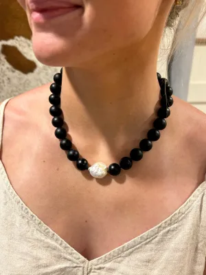 Onyx and Freshwater Pearl Necklace #OFP