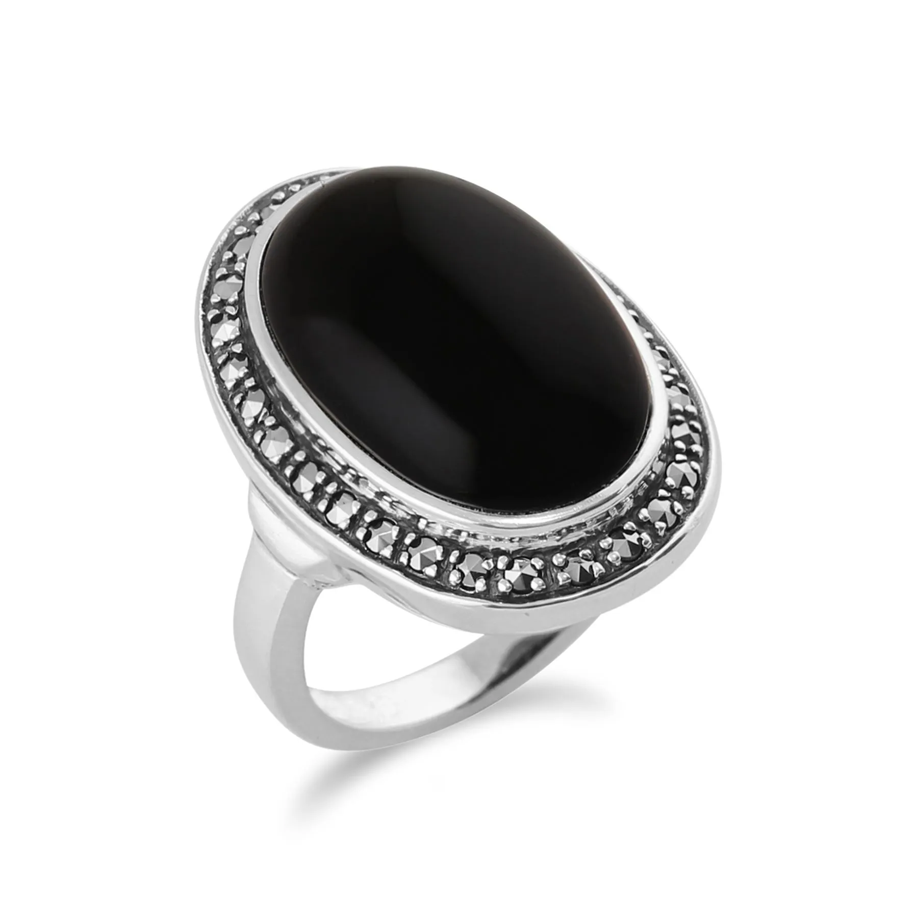Onyx Sparkling Markasit Ring in 925 Sterlingsilber