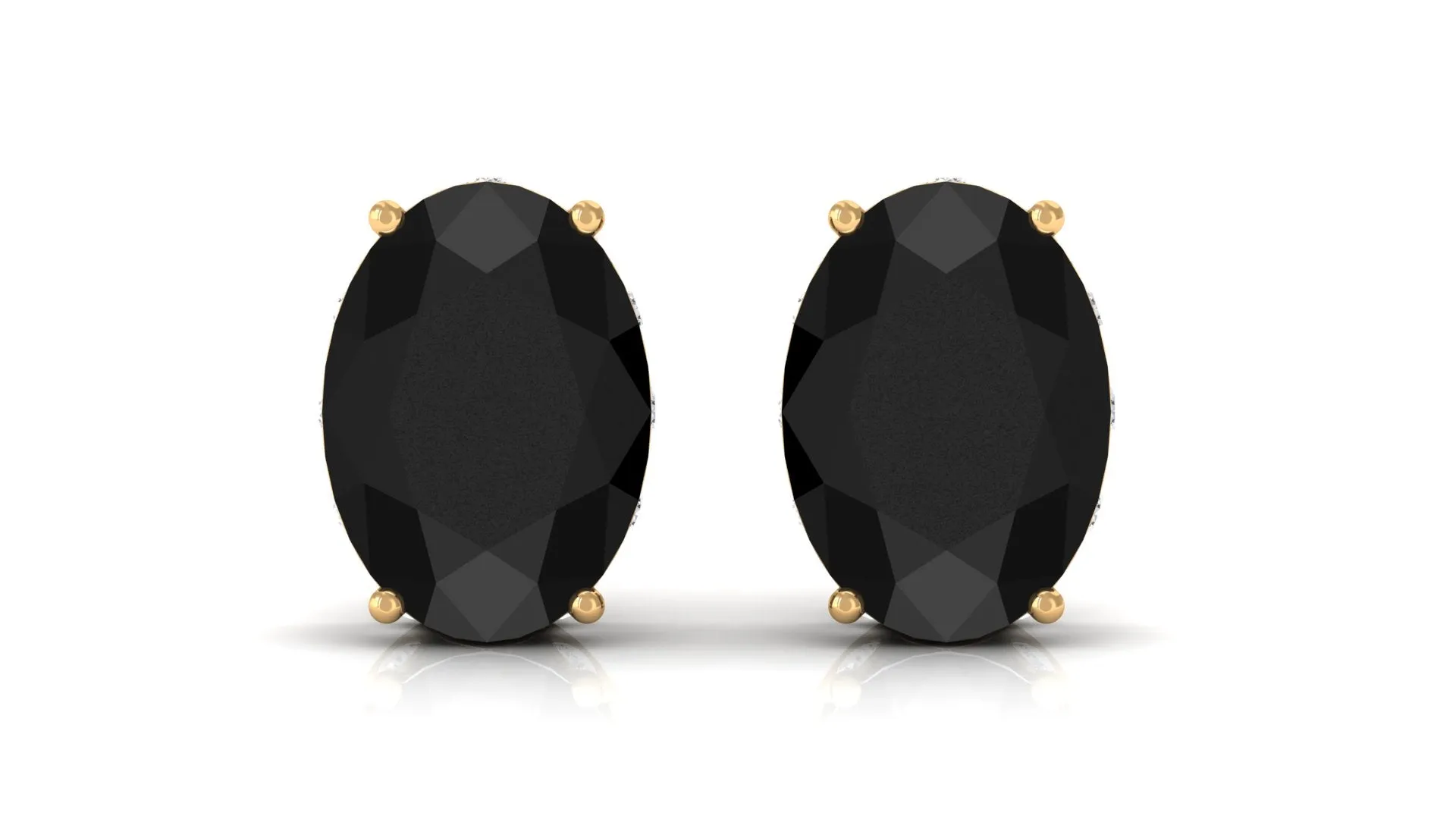 Oval Shape Black Onyx Solitaire Stud Earrings