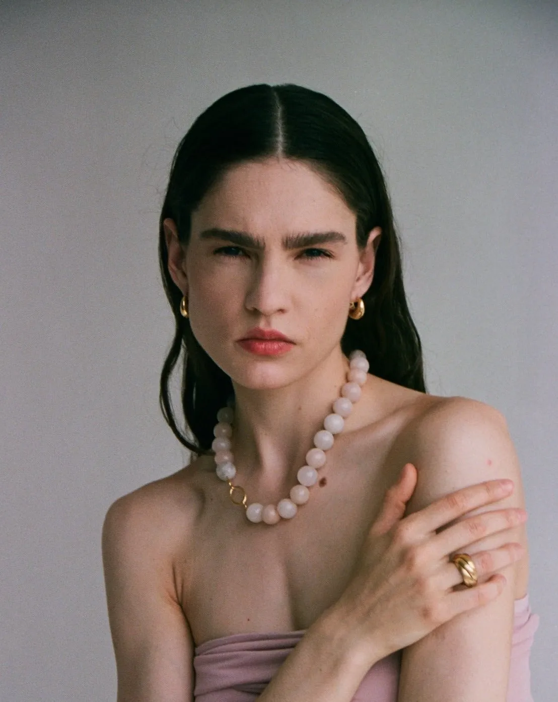 Peach aventurine gold-vermeil necklace /  BOULE