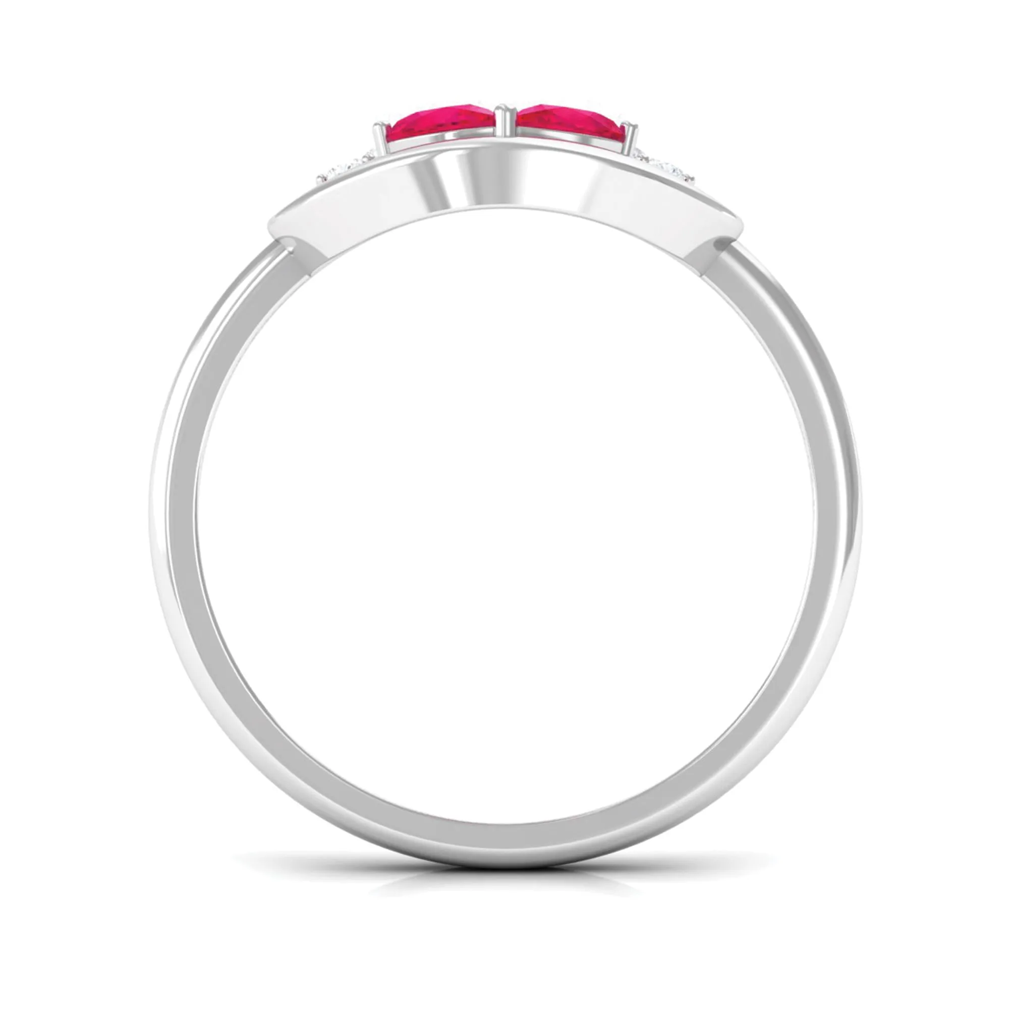 Pear Cut Ruby Toi et Moi Contemporary Ring with Diamond
