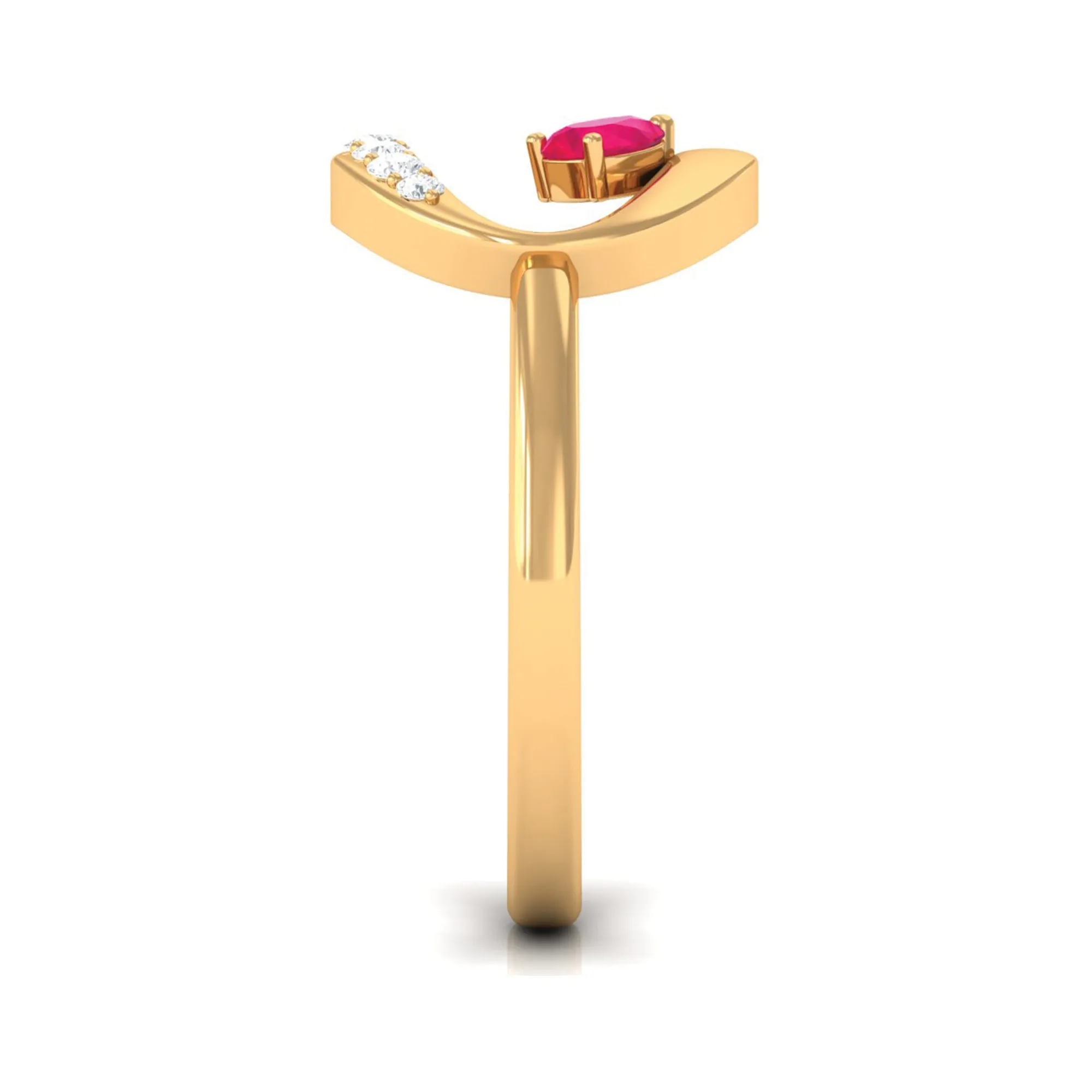 Pear Cut Ruby Toi et Moi Contemporary Ring with Diamond