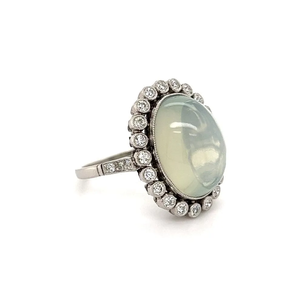 Platinum Art Deco Moonstone and Diamond Ring at Regard Jewelry in Austin, Texas