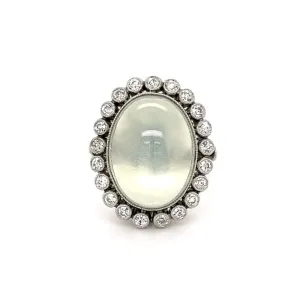 Platinum Art Deco Moonstone and Diamond Ring at Regard Jewelry in Austin, Texas