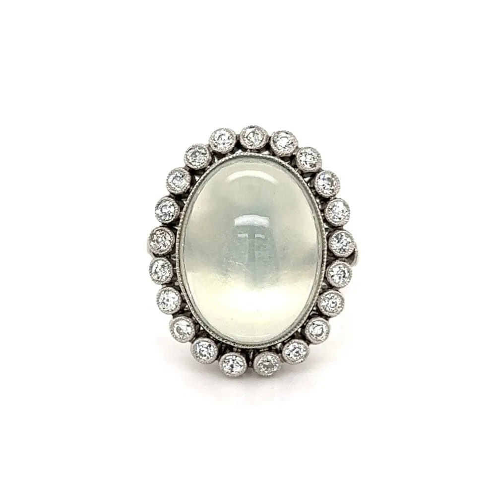 Platinum Art Deco Moonstone and Diamond Ring at Regard Jewelry in Austin, Texas