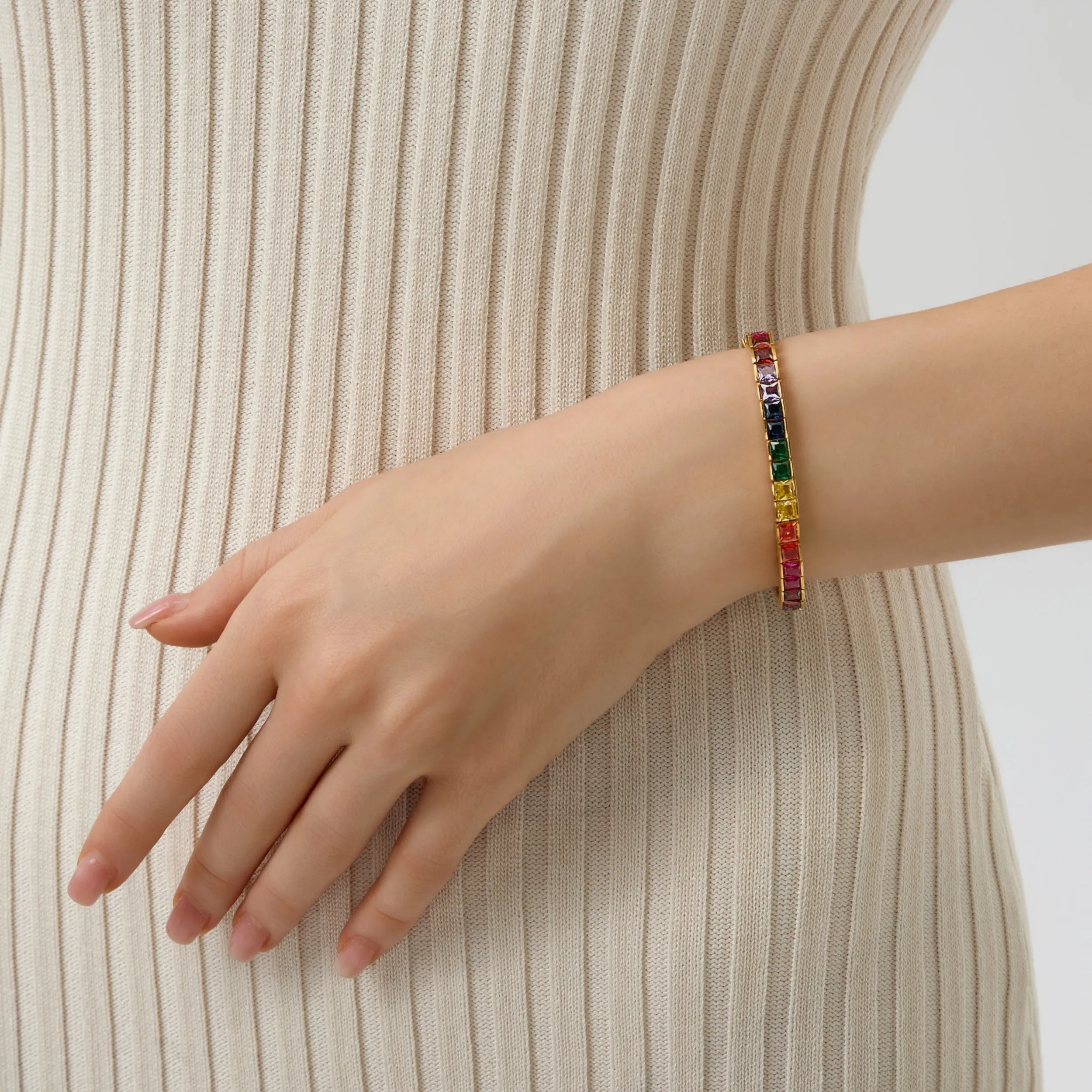 Princess Cut Bezel Rainbow Tennis Bracelet