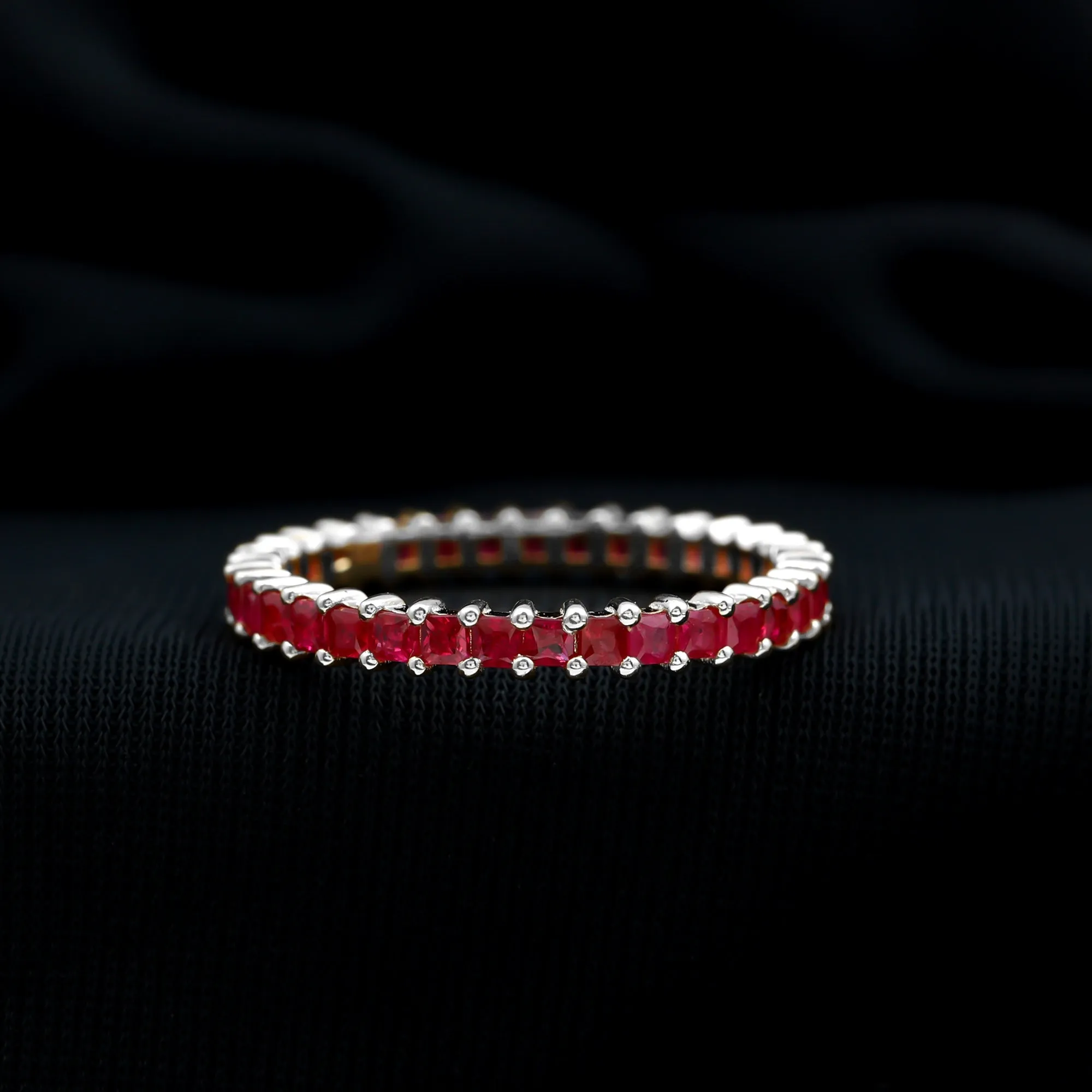 Princess Cut Ruby Eternity Ring in Shared Prong Setting