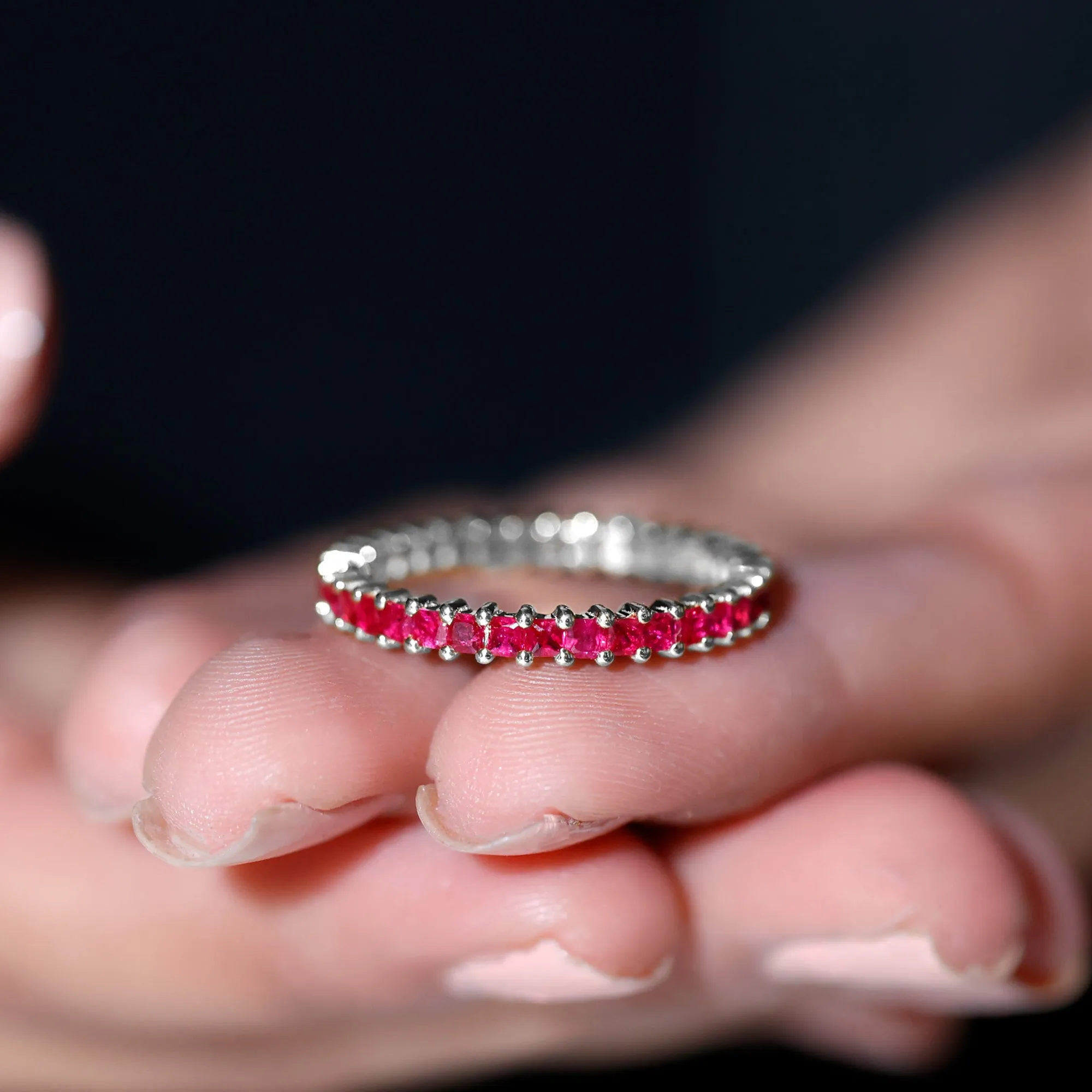 Princess Cut Ruby Eternity Ring in Shared Prong Setting