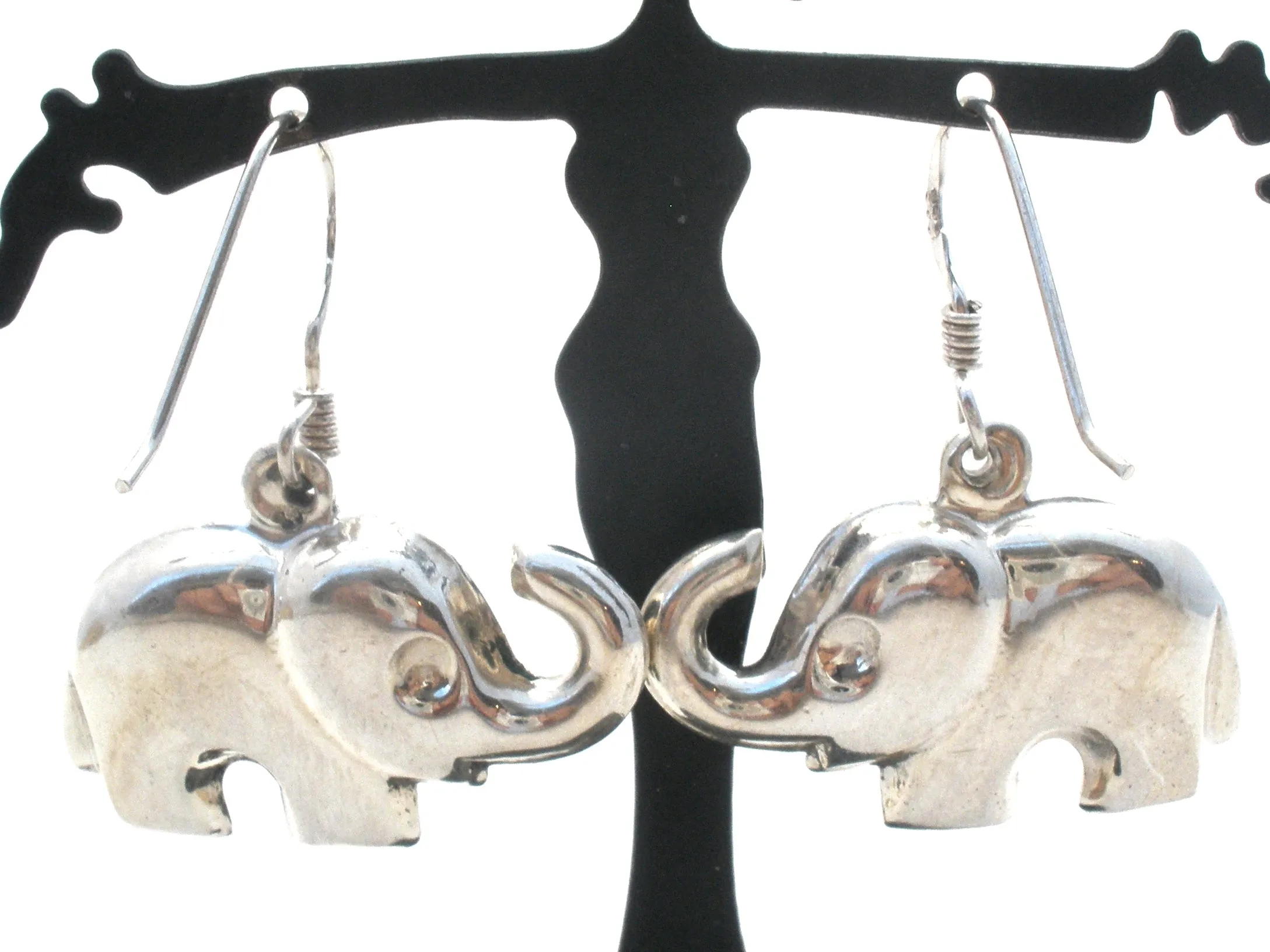 Puffed Elephant 925 Earrings Dangle Vintage