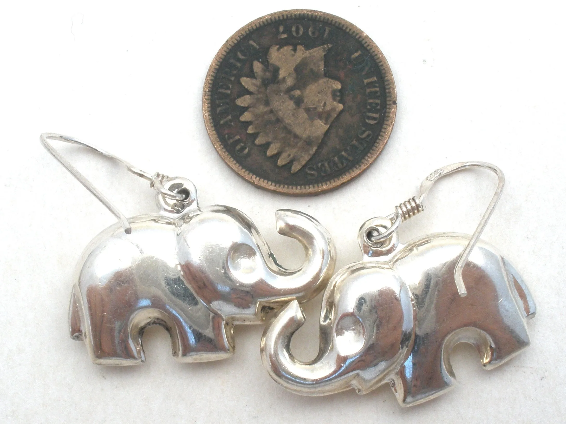 Puffed Elephant 925 Earrings Dangle Vintage
