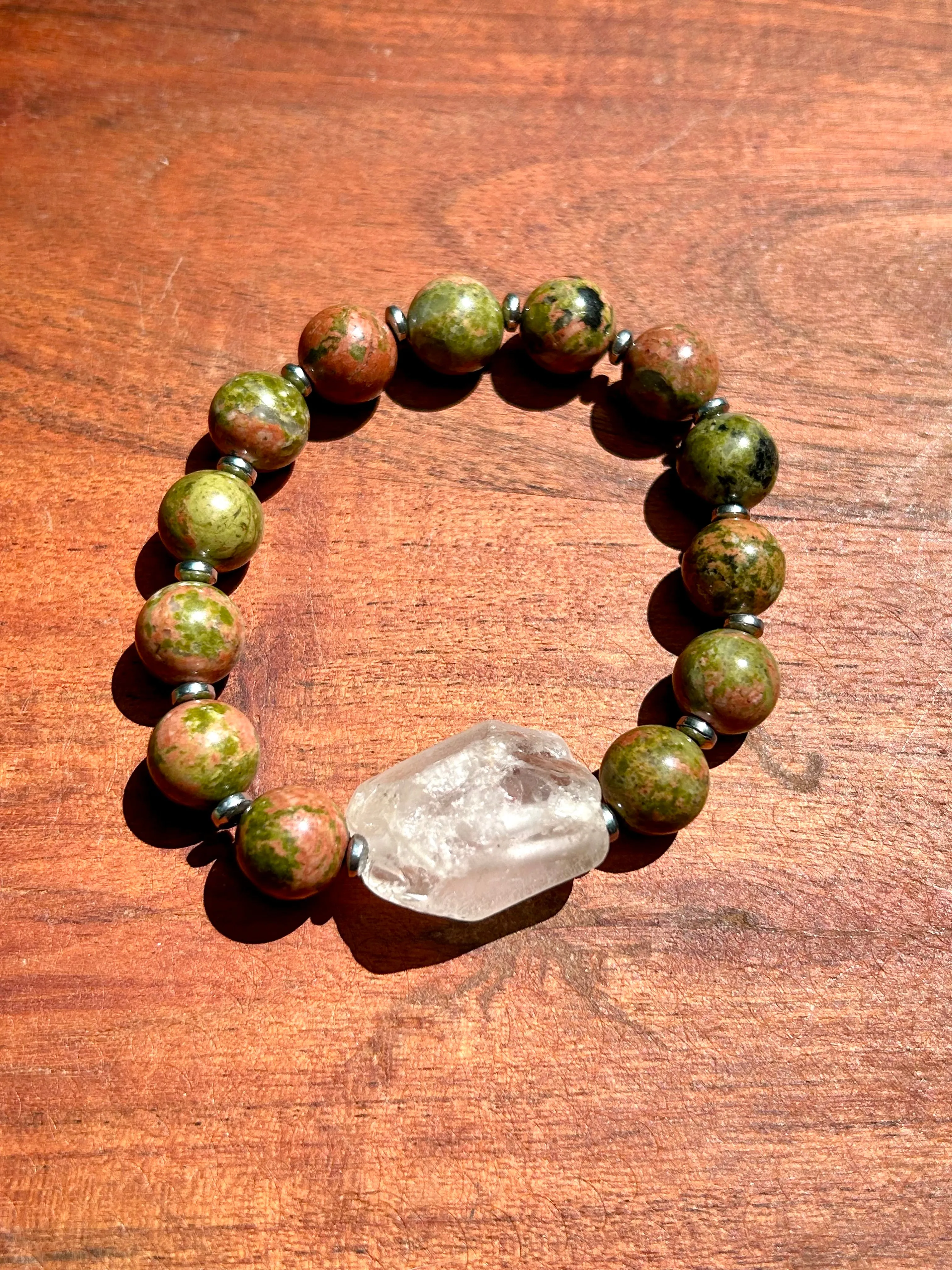 Quartz & Unakite Gemstone Bracelet