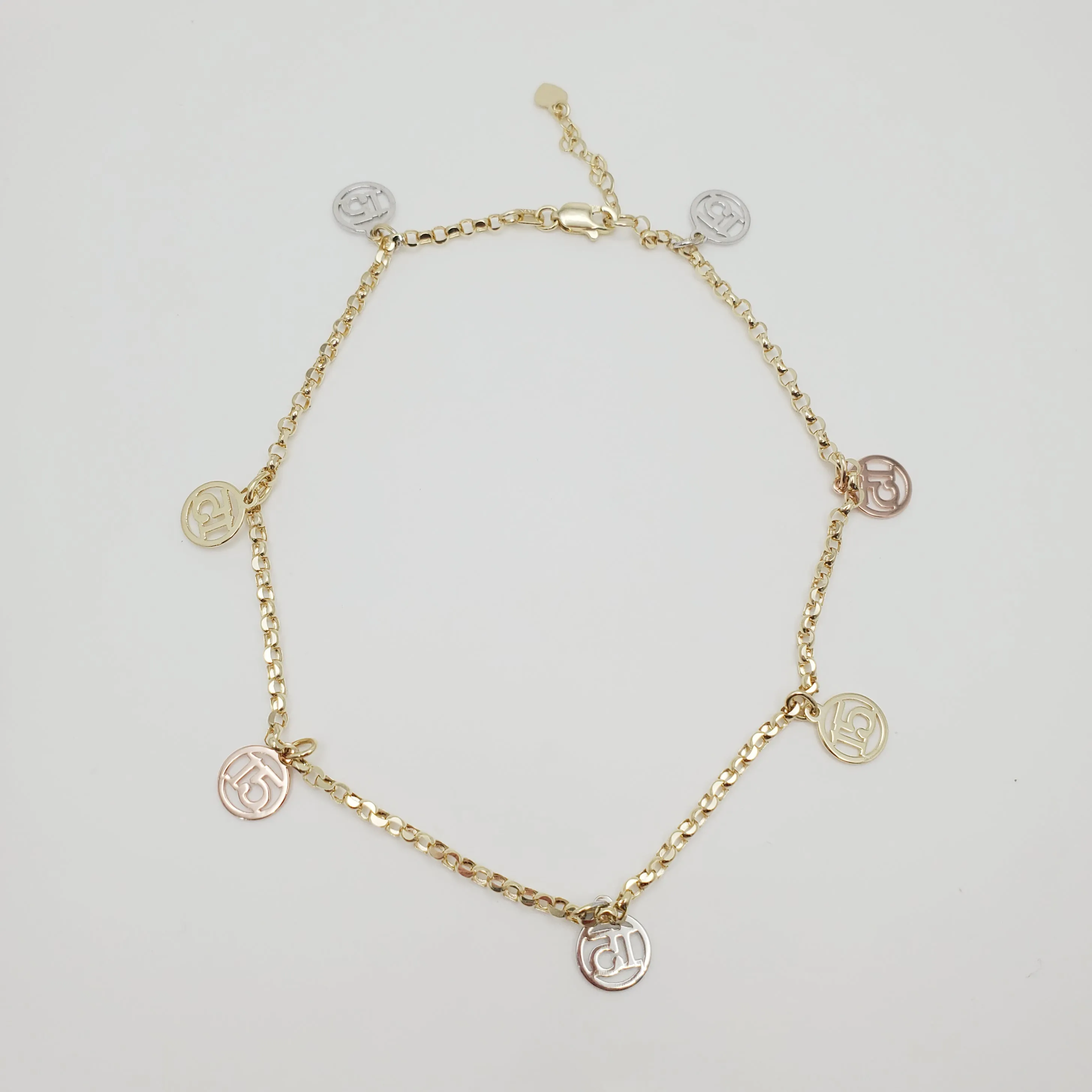 "15" Years Charms Ankle Bracelet (14K)