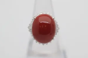 Red Coral Diamond Platinum Cocktail Ring