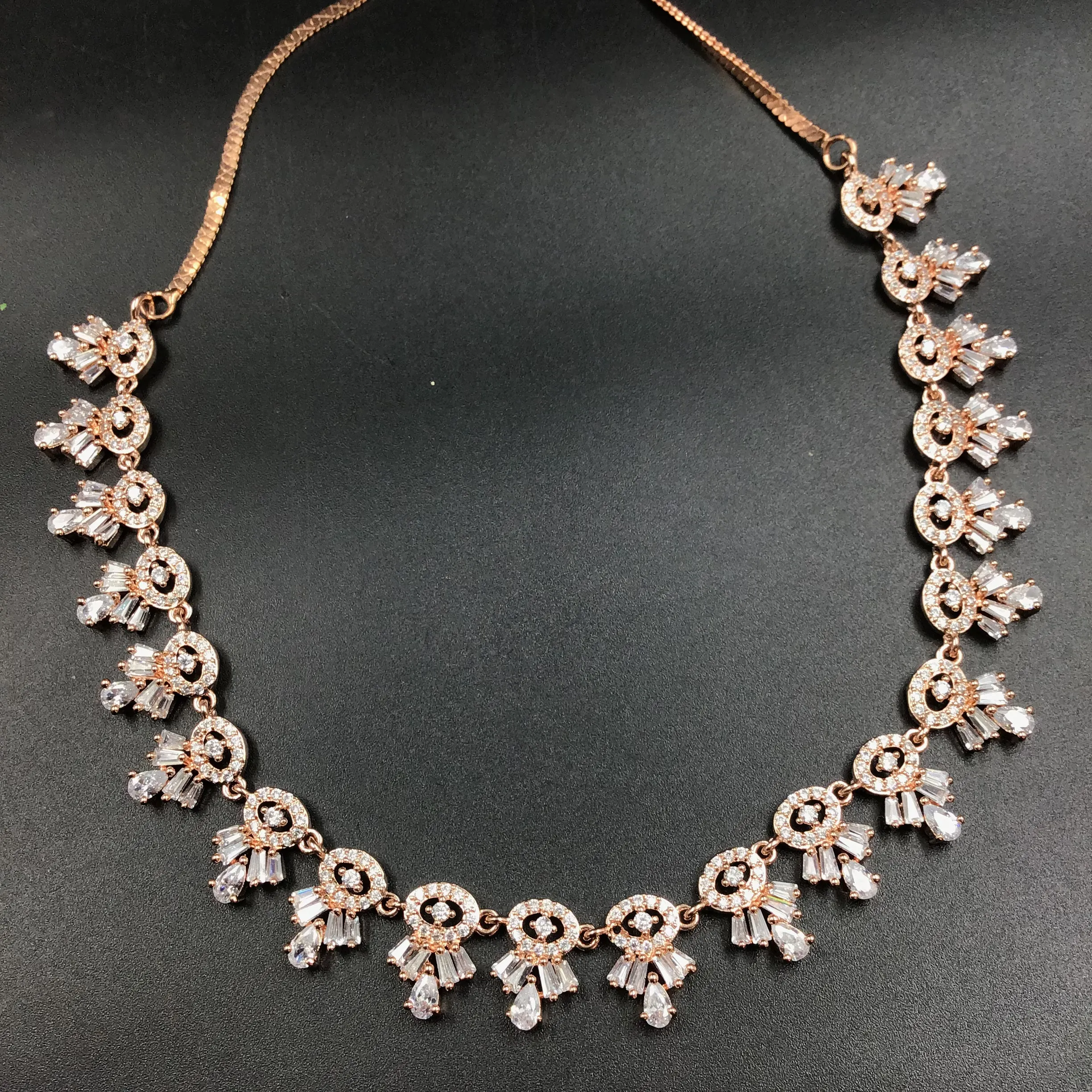 Rose Gold Zircon/AD Necklace Set 19669-6853