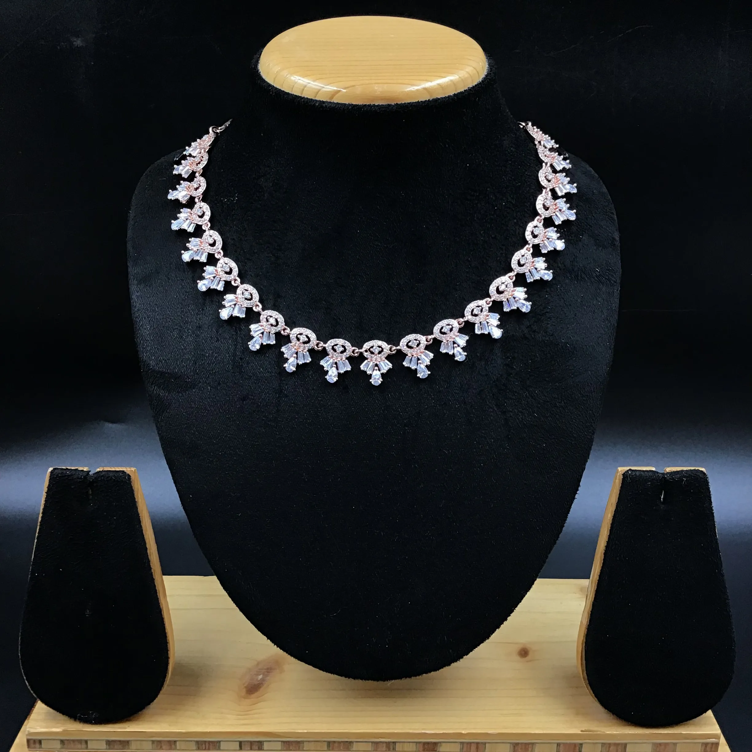 Rose Gold Zircon/AD Necklace Set 19669-6853