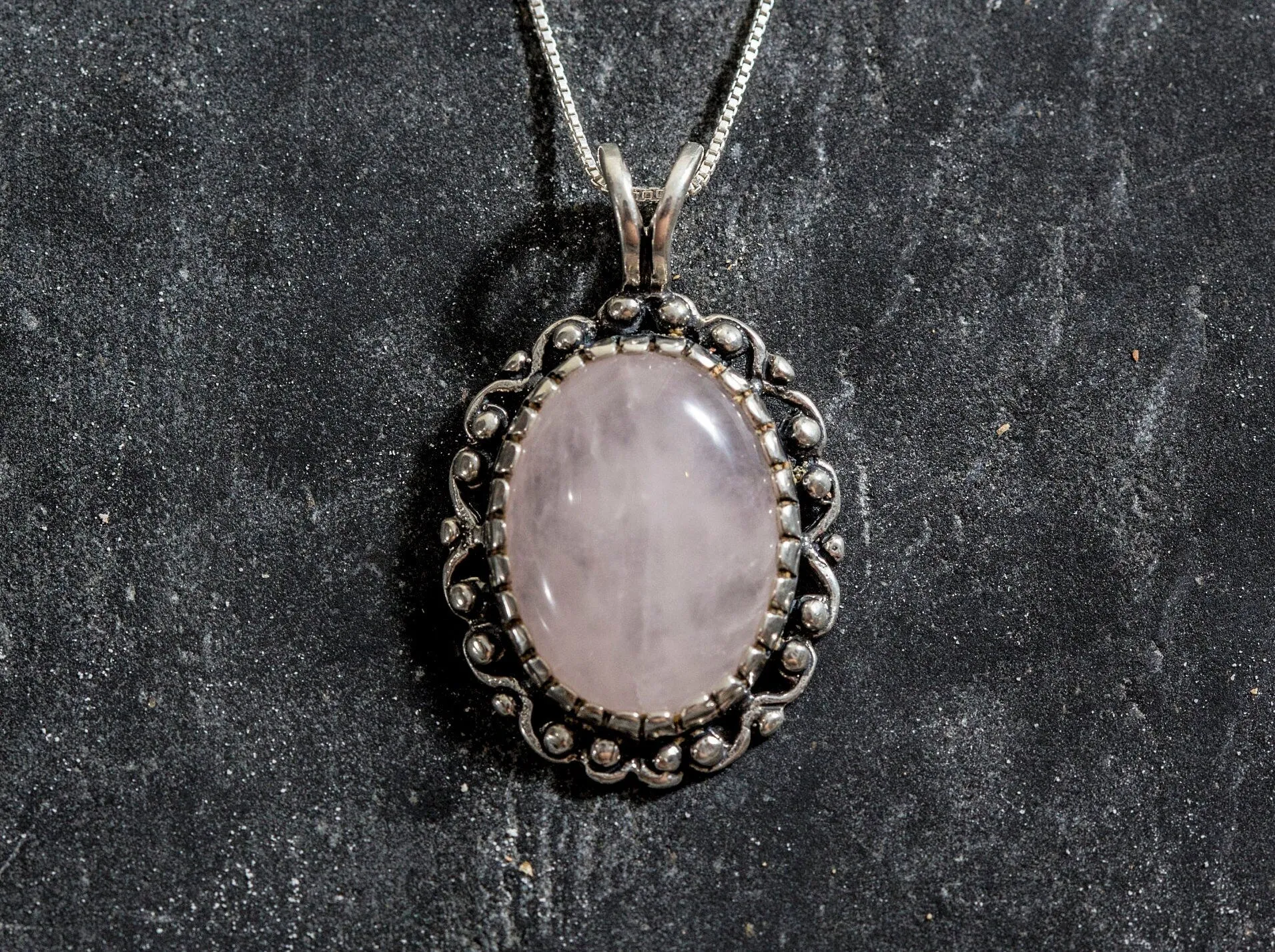 Rose Quartz Pendant - Pink Vintage Necklace - Victorian Quartz Necklace