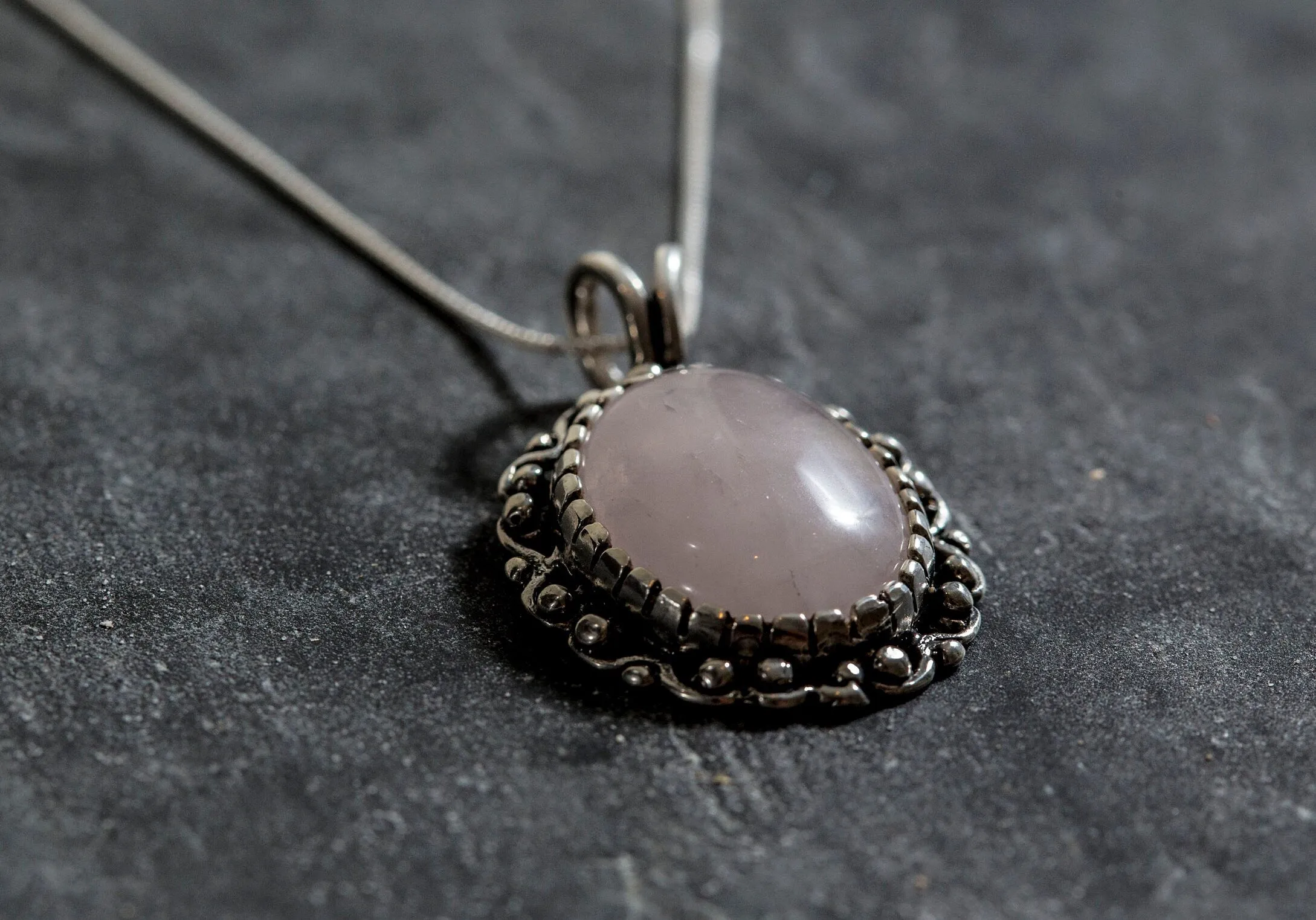 Rose Quartz Pendant - Pink Vintage Necklace - Victorian Quartz Necklace