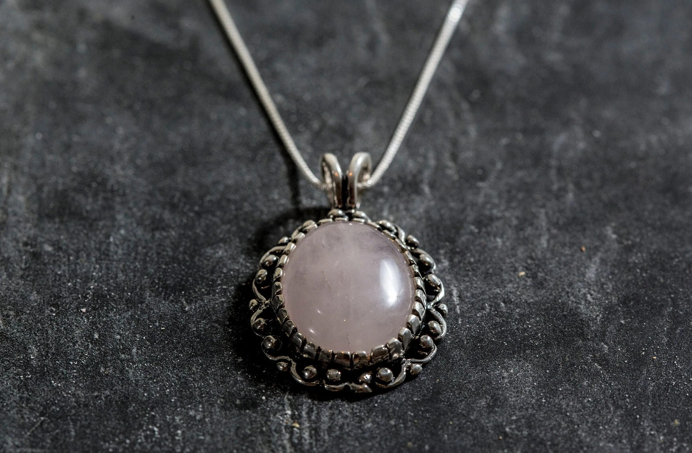 Rose Quartz Pendant - Pink Vintage Necklace - Victorian Quartz Necklace