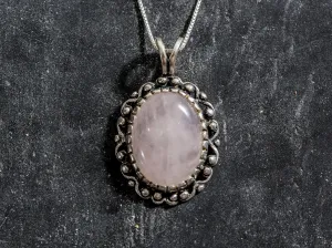 Rose Quartz Pendant - Pink Vintage Necklace - Victorian Quartz Necklace