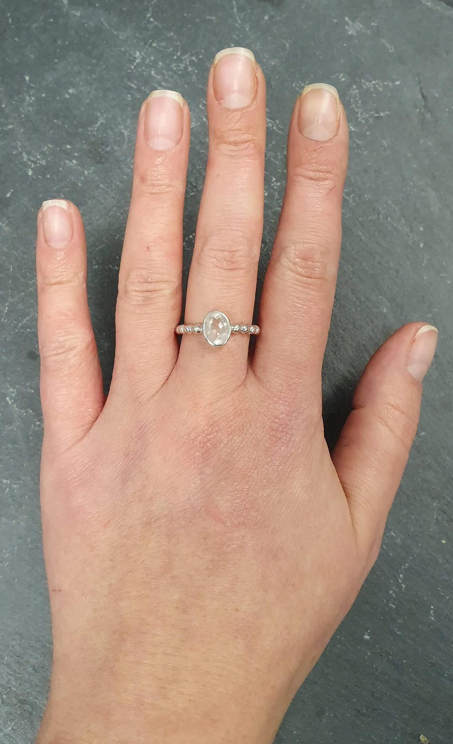 Rose Quartz Ring - Pink Bezel Ring - Silver Bubble Ring