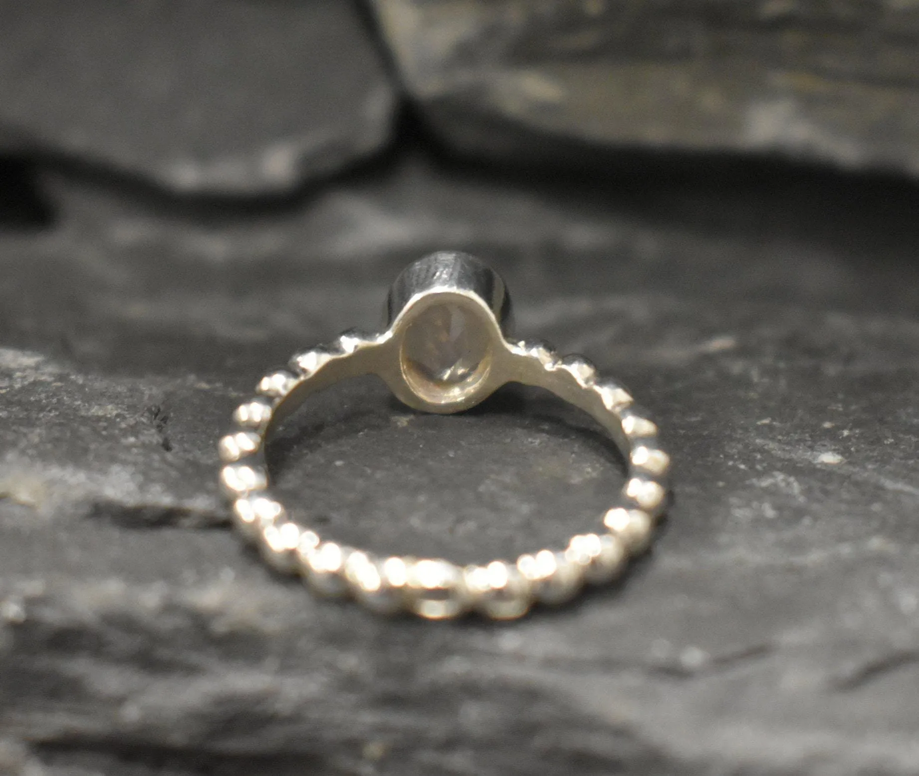 Rose Quartz Ring - Pink Bezel Ring - Silver Bubble Ring