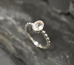 Rose Quartz Ring - Pink Bezel Ring - Silver Bubble Ring