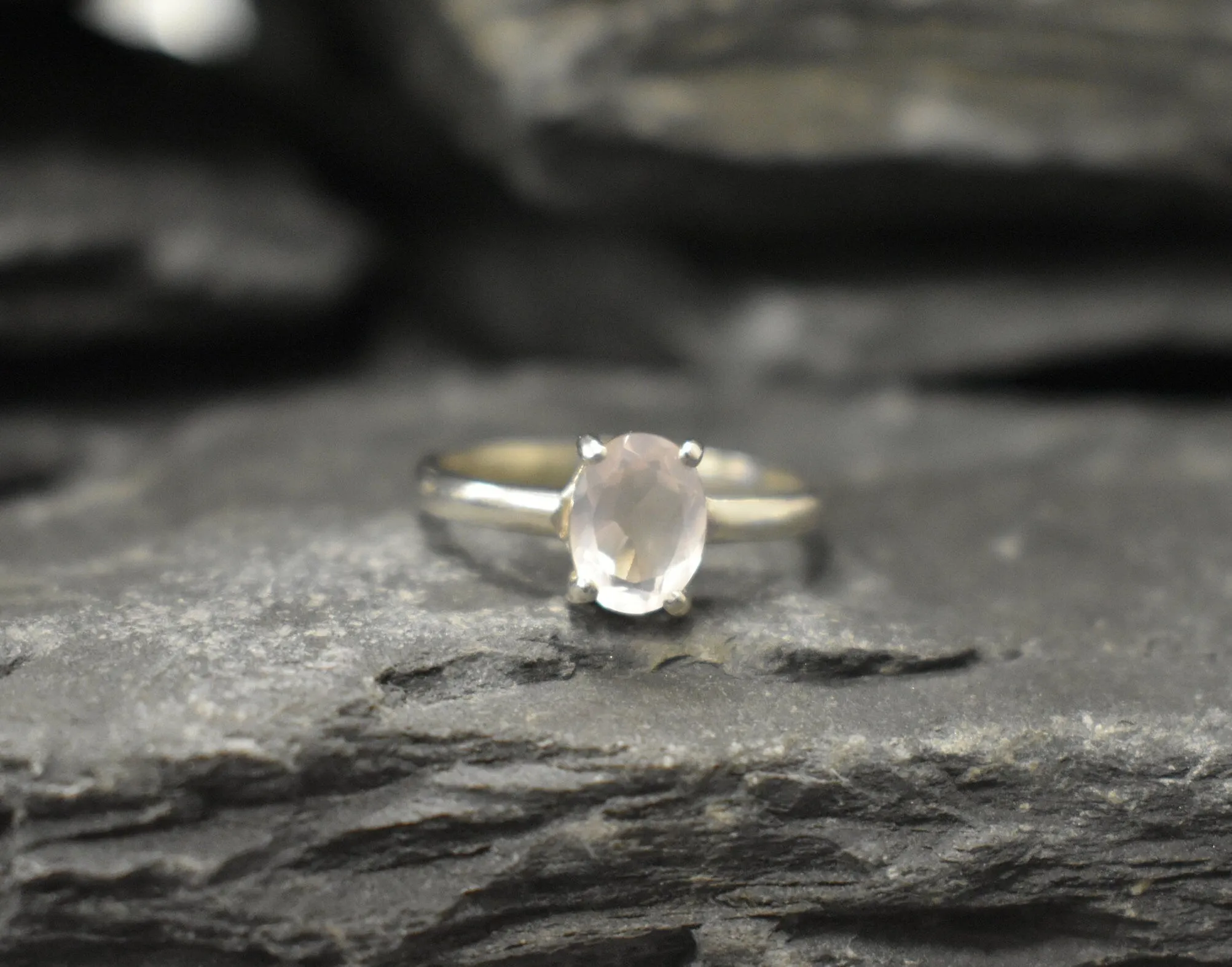 Rose Quartz Ring - Pink Oval Ring - Classic Solitaire Ring