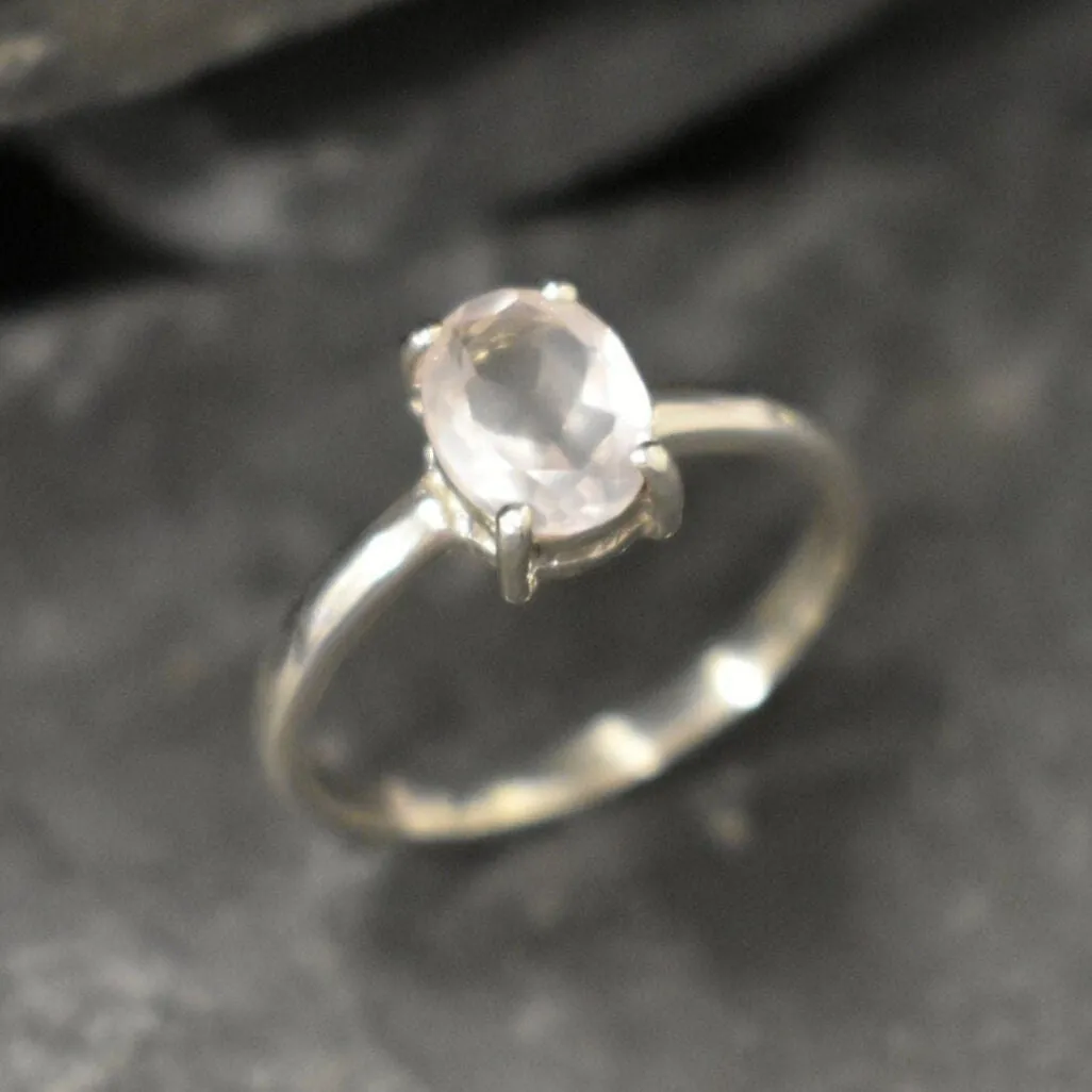 Rose Quartz Ring - Pink Oval Ring - Classic Solitaire Ring
