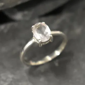 Rose Quartz Ring - Pink Oval Ring - Classic Solitaire Ring