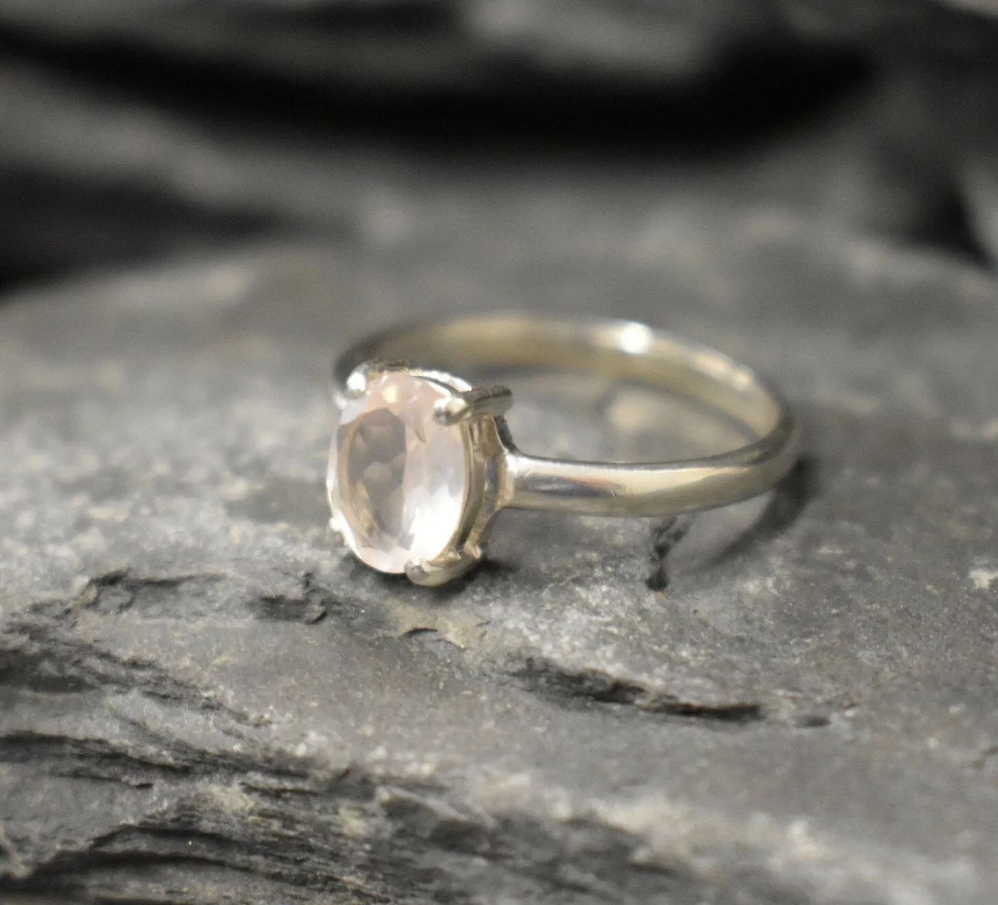 Rose Quartz Ring - Pink Oval Ring - Classic Solitaire Ring