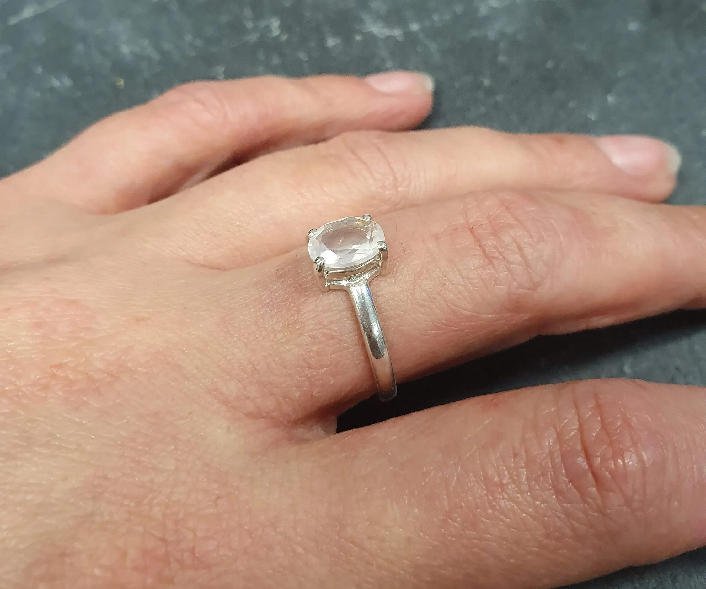Rose Quartz Ring - Pink Oval Ring - Classic Solitaire Ring