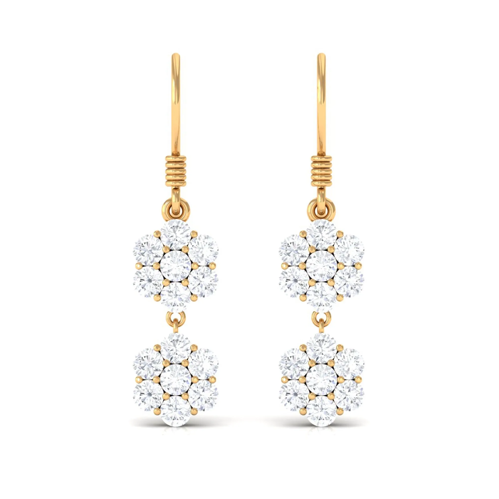 Round Cut Moissanite Twin Flower Dangle Earrings