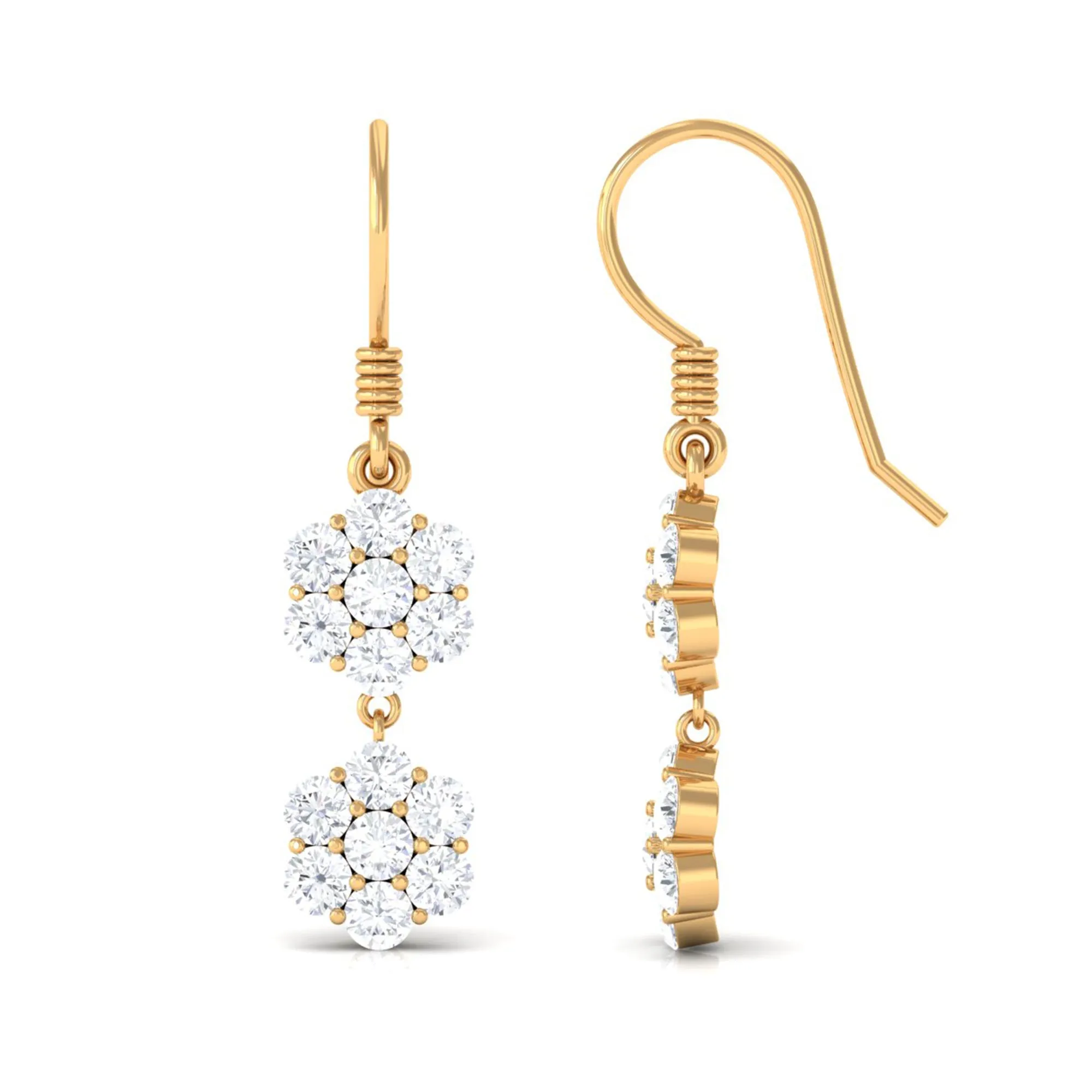 Round Cut Moissanite Twin Flower Dangle Earrings