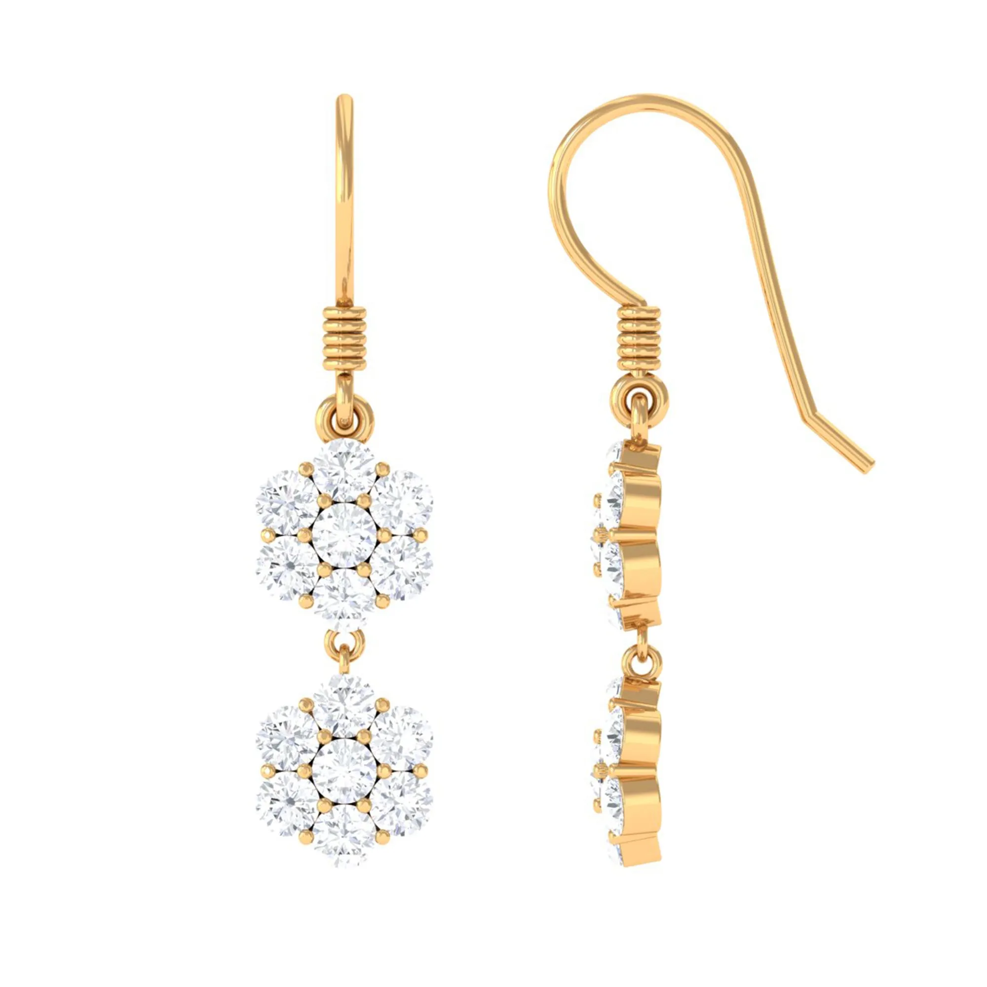 Round Cut Moissanite Twin Flower Dangle Earrings