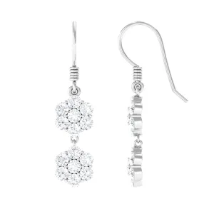 Round Cut Moissanite Twin Flower Dangle Earrings