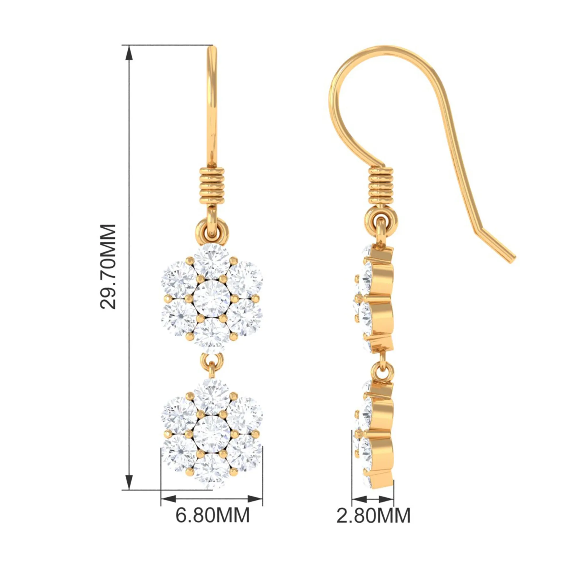 Round Cut Moissanite Twin Flower Dangle Earrings