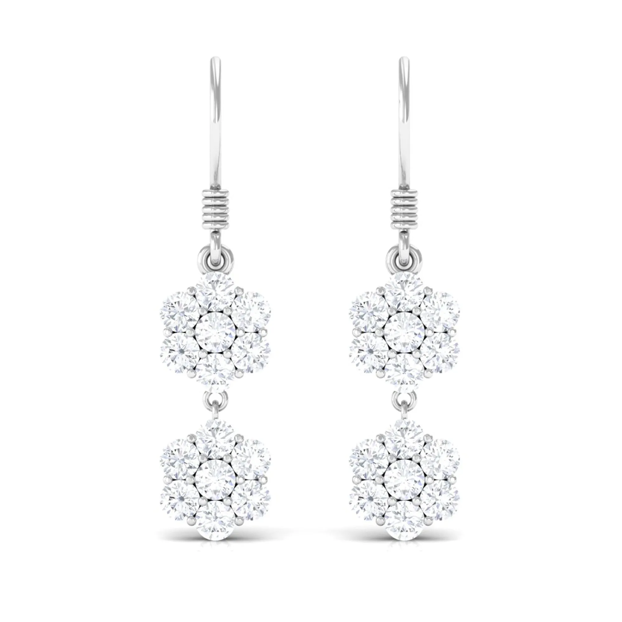 Round Cut Moissanite Twin Flower Dangle Earrings