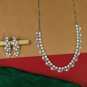 Round Neck Pearl Zircon/AD Necklace Set 16586-31