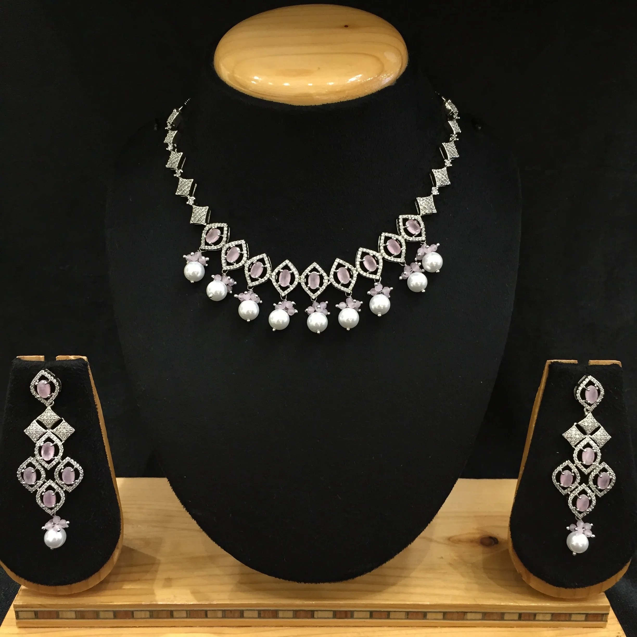 Round Neck Zircon/AD Necklace Set 5927-69