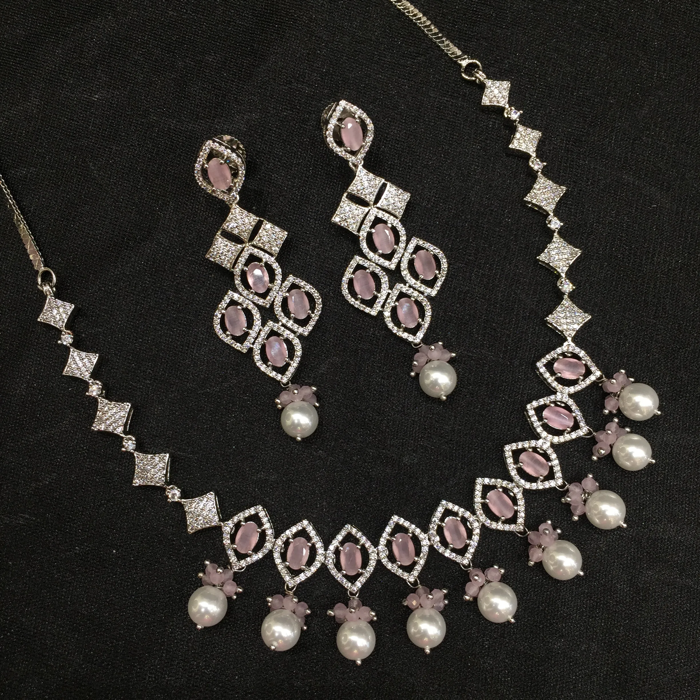 Round Neck Zircon/AD Necklace Set 5927-69
