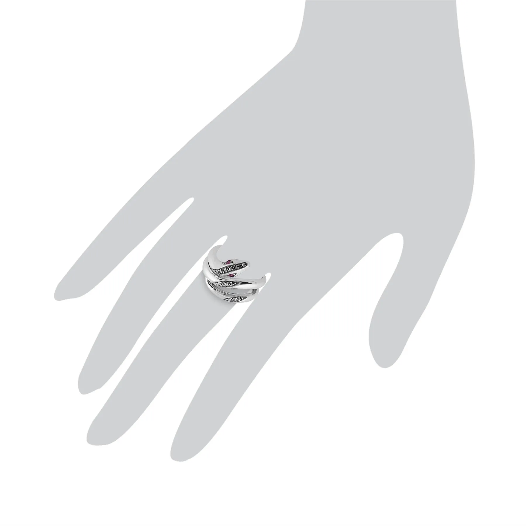 Rubin & Markasit Art Nouveau Schlangenring in 925 Sterling Silber