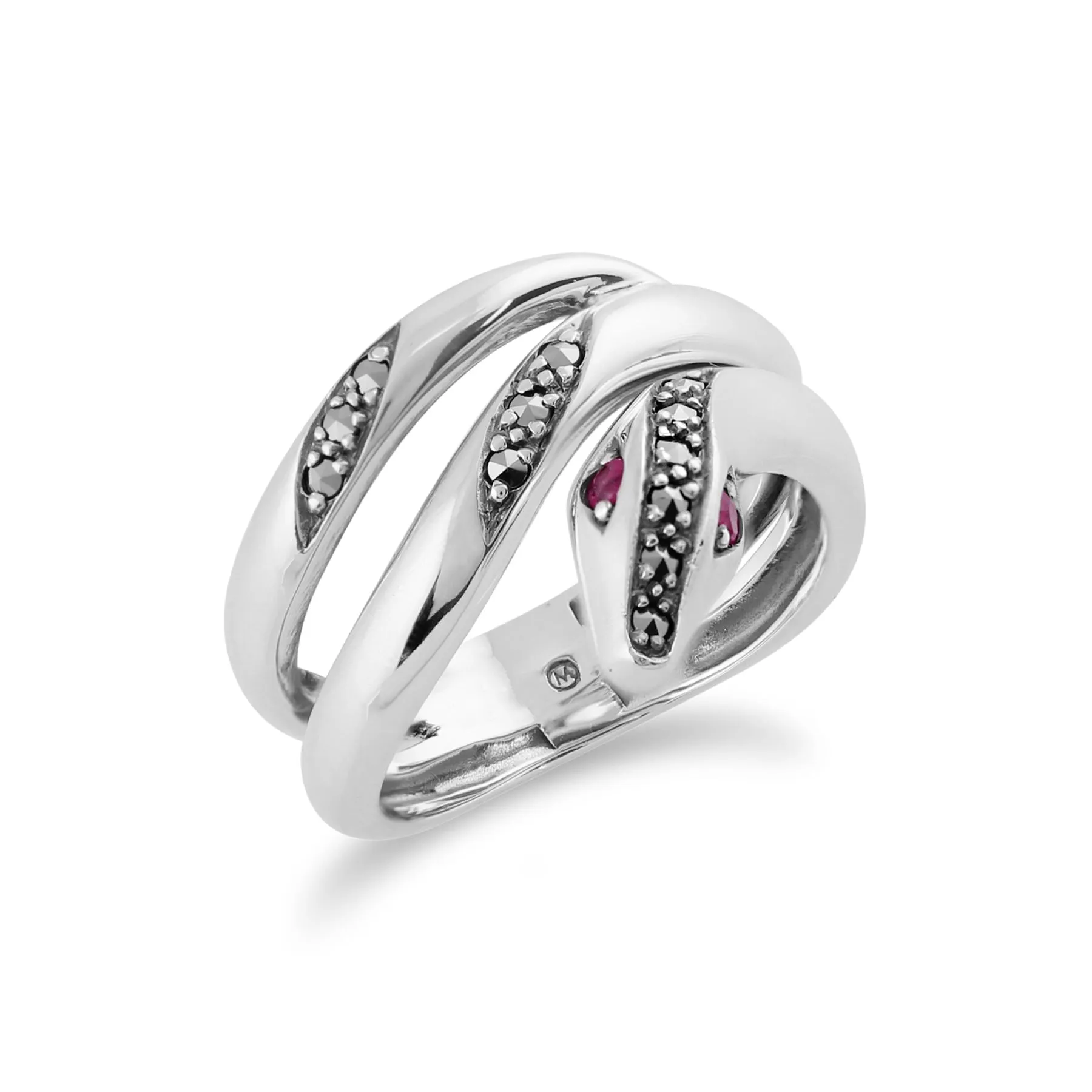 Rubin & Markasit Art Nouveau Schlangenring in 925 Sterling Silber