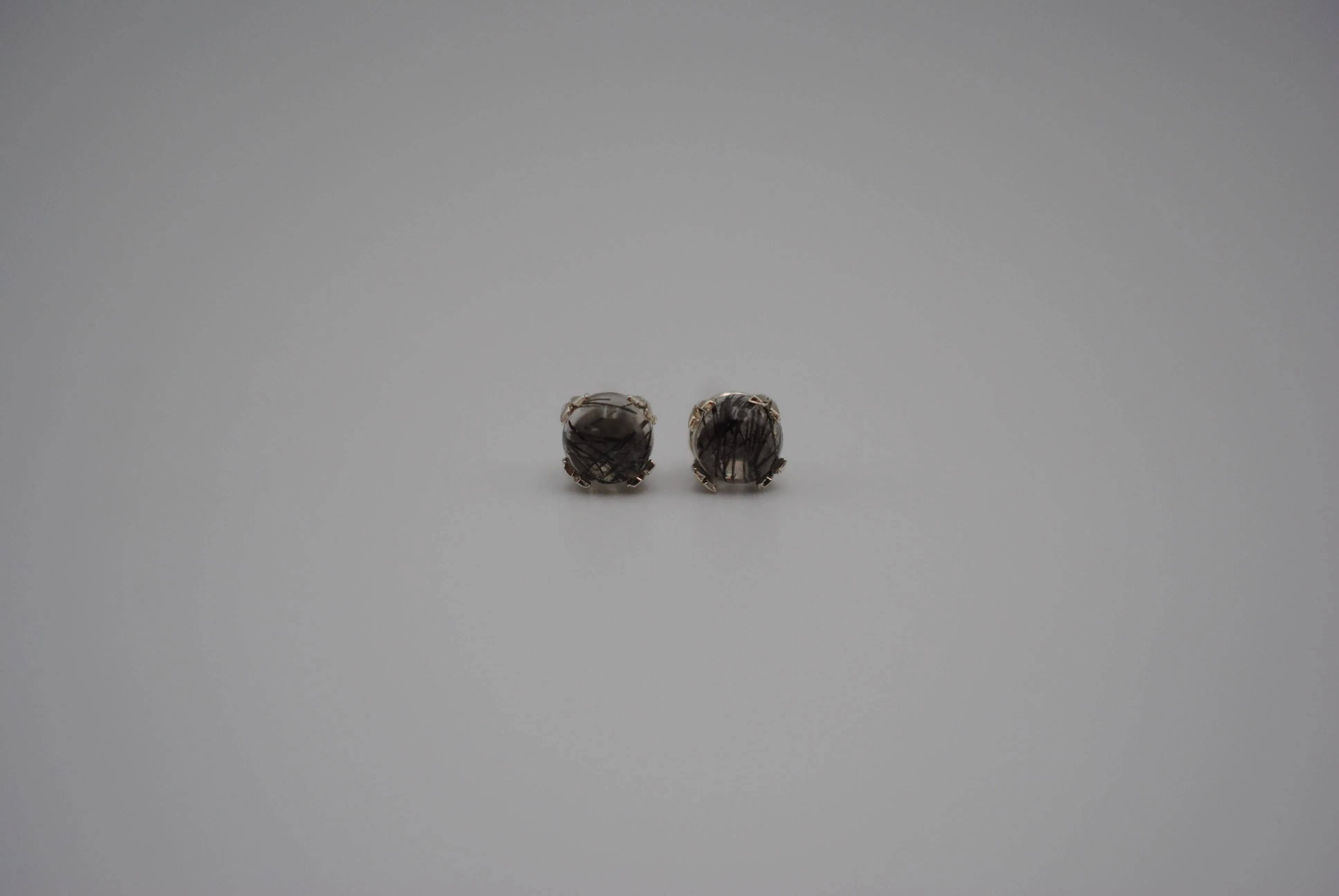 Rutilated Quartz Post Earrings: Round Cut, Silver, Double Prong Setting
