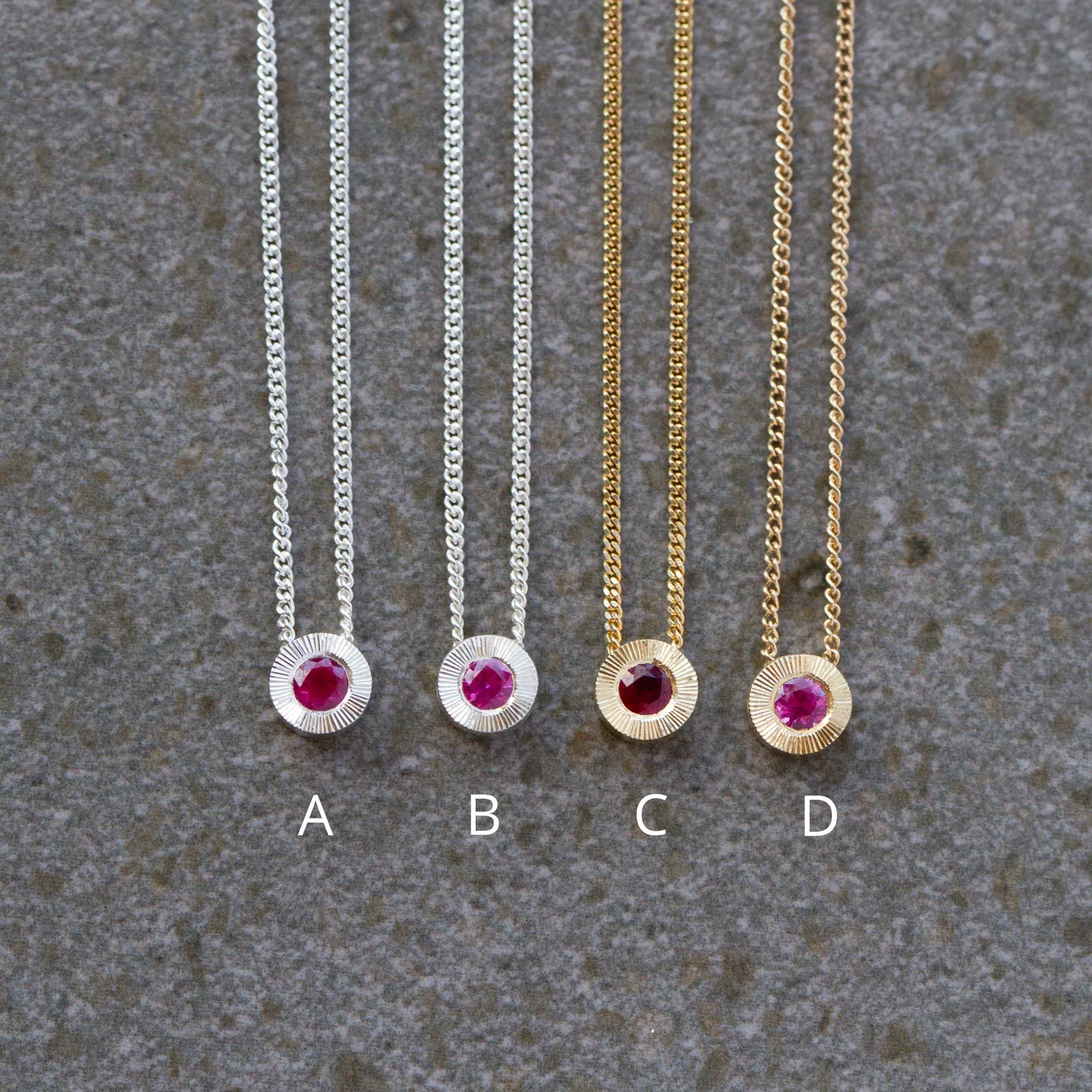 Small Aurora Birthstone Necklace - July - Ruby